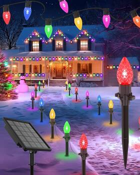 Freecube 726084807754 50ft C9 Led Solar Christmas Pathway Lights Outdoor 25 Multicolor Bulbs