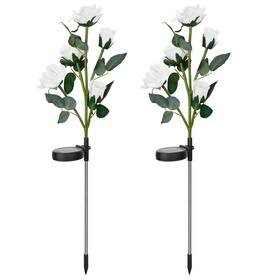 Fresh Fab Finds 729149857480 2pcs Solar Powered Rose Flower Lights Led Waterproof Pathway Lamp - White