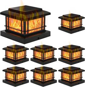 Dy213 Fuligent 8 Pack Solar Post Cap Lights Outdoor Dual Mode Flickering Flame Fence P