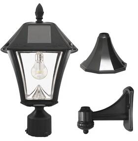 105b033 Gama Sonic Baytown Ii Black Outdoor Solar Led Landscape Post Light With Flashlight
