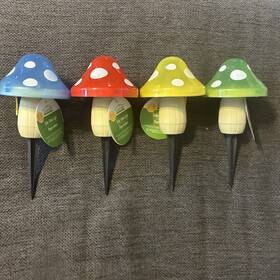 Garden Collection 195464804148 4 Yellow Blue Red Green Mushroom Solar Stake Light Light-up