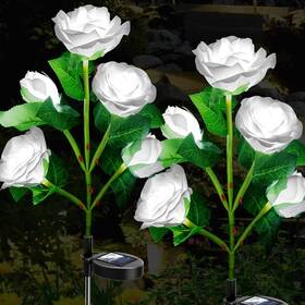 Garden Lights 445032256231 Upgraded Solar - 2 Pack Flower Decorations With 10 Roses White