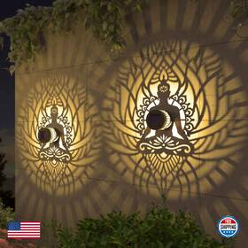 B0f2916bjt Gardencave Metal Solar Fence Lights 4-pack Outdoor Wall Deck Step Lantern Zen Pattern