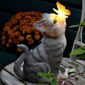 Gf02-01 Gardenfans Cat Garden Figurines Outdoor Decor Solar Statue With Led Lights For Patio Law