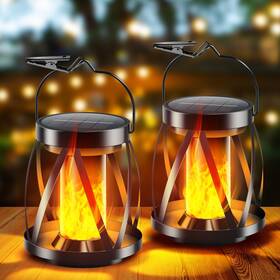Garpar 647168860208 2 Solar Flicker Flame Lanterns Waterproof Led Hanging Lights Auto On/off Outdoor