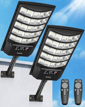 Gefolly 5h-2p Solar Street Lights Outdoor 6500k Commercial Parking 2 Pack Black