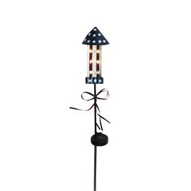 Gerson 687293286863 40.5 Inch Red White Blue Usa Stars Stripes Rocket Solar Metal Pathway Marker