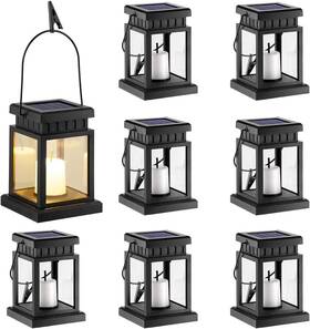 Gigalumi 196852934621 8 Pack Solar Hanging Lantern Outdoor Candle Effect Light With Stakes F