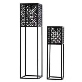 Glitzhome 313113816827 32 Inch H Oversized Black Metal Cutout Pattern Solar Powered Outdoor Floor Lanter