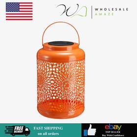 Gh40218 Glitzhome Solar Lantern Orange Metal Cutout Scrollwork Outdoor Hanging Light