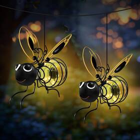 Beesl001 Global Golden 2 Pack Solar Lanterns Bee Garden Lights Outdoor Waterproof Hanging Lan
