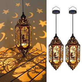 Go2garden 797505617818 2pack 12.4 Inch Fairy Moon Solar Outdoor Lanterns Waterproof Big Metal Han