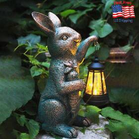B0dznxt871 Guanfu Solar Garden Statues -rabbit Lantern Outdoor Handmade Resin Statue With Led Ligh
