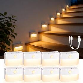 0003e2 Guankai 8 Pack Rechargeable Motion Sensor Stair Lights For Indoor Wireless Battery O