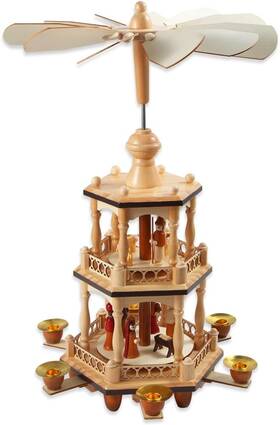 Yoti-001 Guoxiatie 17 Inches Wooden Christmas Pyramid With 6 Candle Holders- Nature Color