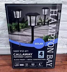 Hampton Bay 082392431846 Black Metal Solar Led Pathway Outdoor Light 4 Pack 2 Broken