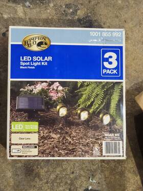 1001 Hampton Bay 082392842031 3pk Led Solar Spot Light Kit Black 855 992