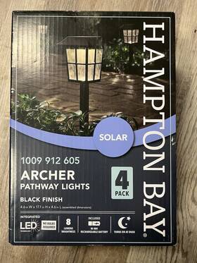 1009912605 Hampton Bay 4pk Archer Black Led Solar Path Lights Weather Resistant