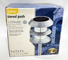445-291 Hampton Bay 6 Pack Solar Light Tiered Path Landscape Lighting Aluminum Silver