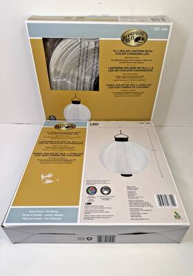 797144 Hampton Bay Set Of 2 12 Inch Hanging Solar Lantern With Coloring Changing Led New