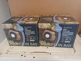 Hampton Bay 840518100102 Lot Of 2 Solar Outdoor Integrated Led 30-lumens Rock Spotlight New