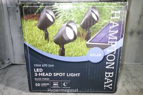 91950 Hampton Bay Led 3 Head Pack Spot Light With Solar Panel Black Outdoor 50 Lumens