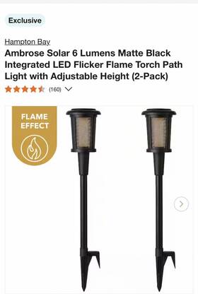 93121 Hampton Bay Solar Powered Integrated Led Flicker Flame Torch - 2 Pack