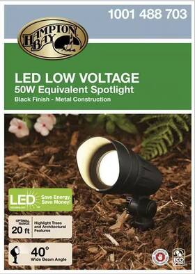 Hampton Bay 940500324517 50w Black Hardwire Led Outdoor Landscape Flood Light Adjustable Head