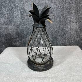 1003 Hampton Bay 947225811803 Pineapple Lantern Led Candle Outdoor Patio Aged Bronze Metal Glass