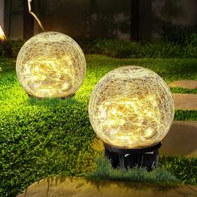 Hbaushun 313110552520 Garden Solar Lights 2 Pack Outdoor Waterproof 30 Led Cracked Glass Ball Globe So