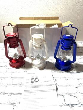 369431 Hdfl Set Of 3 Led Lighted Patriotic Red White And Blue Hurricane Style Lantern