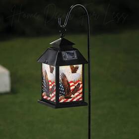 378362 Hdfl Solar Led Patriotic Hanging Eagle And Flag Lantern Shepherds Hook Garden Stake
