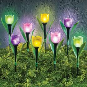 45883 Hdfl Set Of 8 Solar Tulip Garden Stakes Spring Easter Outdoor Pathway Yard Home Decor
