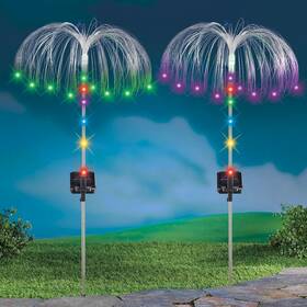 53338 Hdfl Set Of 2 Solar Led Fiber Color Changing Jellyfish Light Stake Outdoor Yard Decor