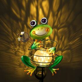 L0072 Hedaqi Frog Solar Garden Light - Metal Stake With Crackle Glass Waterproof Glo
