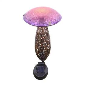 Hi-line Gift Ltd. 744110043693 Pink And Purple Metal Glass Solar Mushroom Stake With Led
