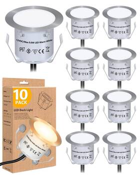 Ip67 Hiboitec 610625458775 Recessed Led Deck Light Kits10 Pack 12v Low Voltage Landscape Lighting Wate