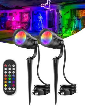 Hiboitec 635405284337 12w Halloween Spotlight Outdoor With Remote Plug Timer Color Changing 120v La