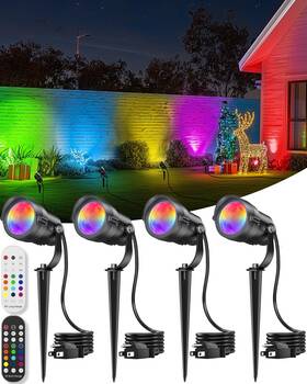 Hiboitec 635405285778 12w Christmas Spotlight Outdoor With Remote Plug Timer Color Changing 120v La