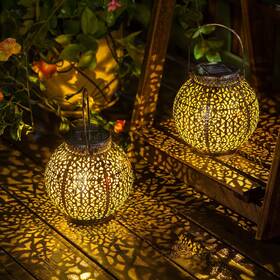 Homeimpro 738956971104 2 Pack Solar Floral Lanterns Outdoor Waterproof Hanging Garden Metal