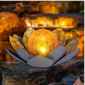 Lhd-g001 Huaxu Solar Lights Outdoor Garden Decor Amber Crackle Globe Glass Lotus Decoratio