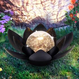 Lhd-wgb01-2 Huaxu Solar Lights Outdoor Garden Decor Metal Black Lotus Decoration Crackle Gl