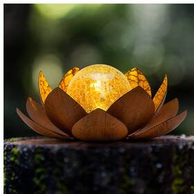 Lhd-x001 Huaxu Solar Lights Outdoor Decor Metal Lotus Flower Led Waterproof Glass Decorative