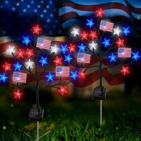Luled085 Hugsvik Upgraded 4th Of July Decorations Solar Lights 2 Packs 40led Red White And Bl