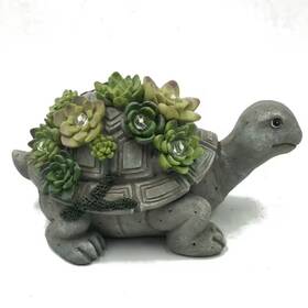 Hunnykome Solar Lighting 711181530285 Powered Turtle 5-light 7.6 Inch Integrated Led With Colorful Succulents