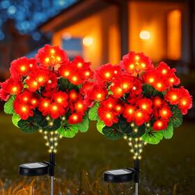 Huquary 705353058462 2 Pcs Solar Geraniums Lights Outdoor Waterproof For Garden Spring Decor Light Wi