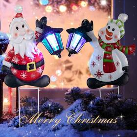 Huyieno 717522358624 2pk Solar Garden Lights Christmas Decorations Metal Yard Signs Snowman And Sa