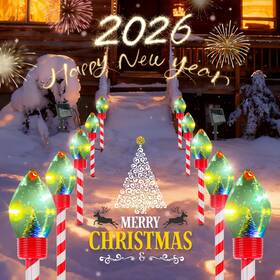 Hy1357 Huyieno 4pk Christmas Outdoor Solar Pathway Lights Waterproof Stakes Connectab