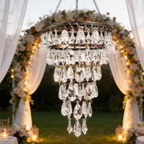 Huyieno Hy1360 Solar Hanging Acrylic Crystal Chandelier Outdoor Garden Decorative Lights Bri