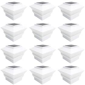 Iglow 714169234274 12 Pack White Outdoor Garden 4 X Solar Led Post Deck Cap Square Fence Light